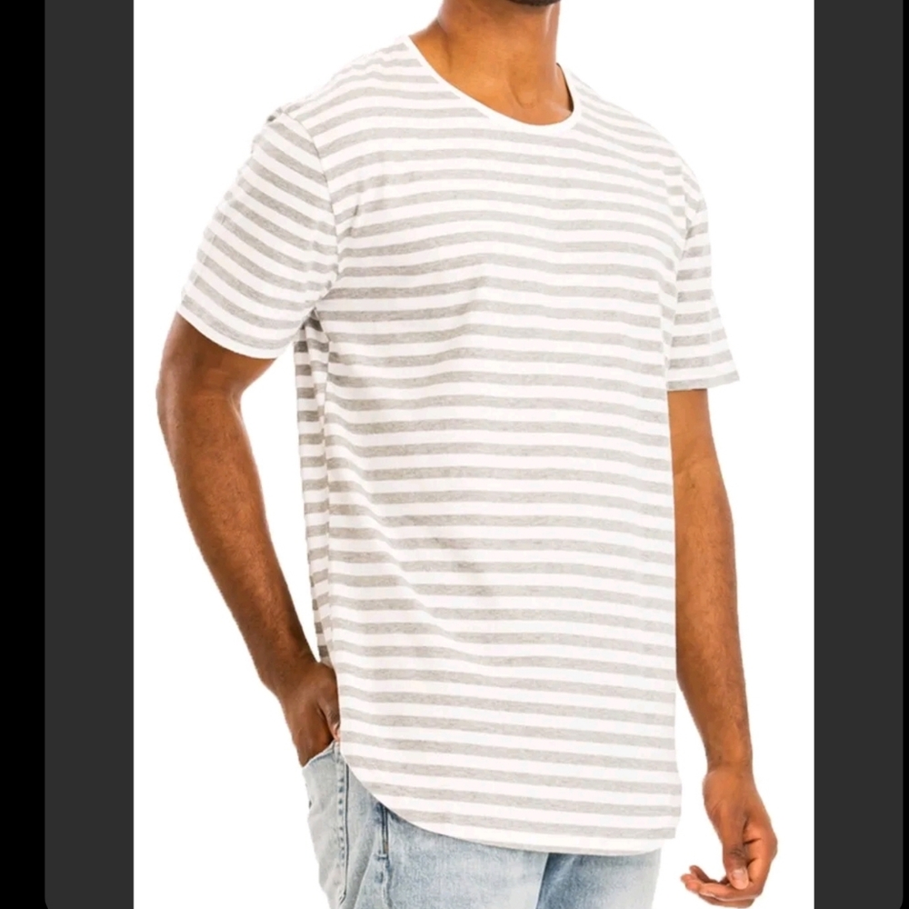WEIV Los Angeles Striped Basic Tee Gray/White Size XL